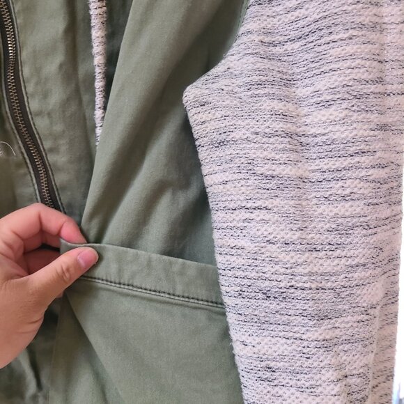 Mossimo Supply Co Army Green Hooded Jacket with Knit Grey Sleeves Plus Size XXL - Picture 8 of 9